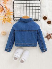 SHEIN Em bé Cô gái Áo khoác denim Với Flap túi ( 1 Miếng ) - Rửa trung bình - Xem 2