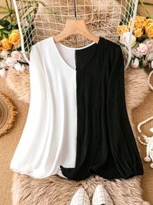 SHEIN LUNE 大尺碼拼色襯衫 - 黑與白 - 查看 1