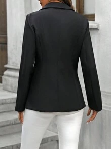 SHEIN Privé 女士鑽石裝飾翻領單排扣西裝外套 - 黑色 - 查看 2