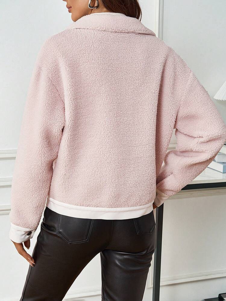 Women's Contrast Color Lapel Collar Button Front Jacket With Flap Pockets Fall Cloth For Women