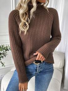 SHEIN LUNE Của phụ nữ Áo cao cổ Tay Raglan Áo len - Lạc đà - Xem 7