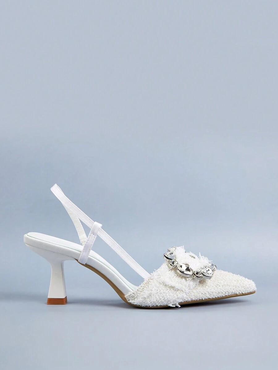 婚禮晚宴女性高跟鞋,白色性感尖頭塑料皮革涼鞋,帶踝帶和金屬扣,細高跟 - 白色 - 查看 1