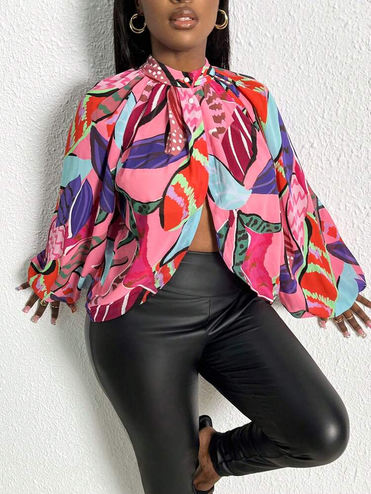 Women's Allover-print Back-tied Shirt