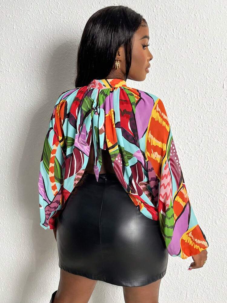 Ladies' Allover Printed Back Knot Blouse