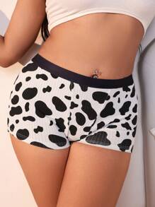 SHEIN Plus Size Women's Cow Print Boxer Shorts - Black and White - View 1