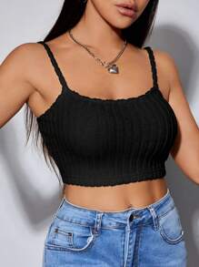 SHEIN PETITE Của phụ nữ Rau diếp Hem Áo ba lỗ Áo - màu đen - Xem 1