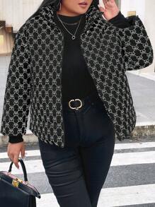 Celure 加大码 全身印花 加厚 夹棉 外套 冬季保暖 - 黑色 - 查看 8