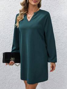 SHEIN Privé Của phụ nữ Tay áo dài Cổ chữ V sâu Đuôi cá Đầm - Màu xanh lá cây đậm - Xem 5
