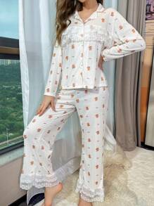 Của phụ nữ Ren Nối Bộ mặc nhà Với Dễ thương Họa tiết gấu - trắng - Xem 6