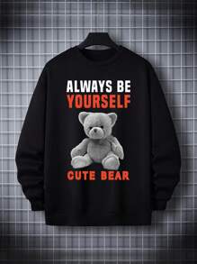 Nam Áo nỉ Với Slogan & Teddy In Gấu - màu đen - Xem 1
