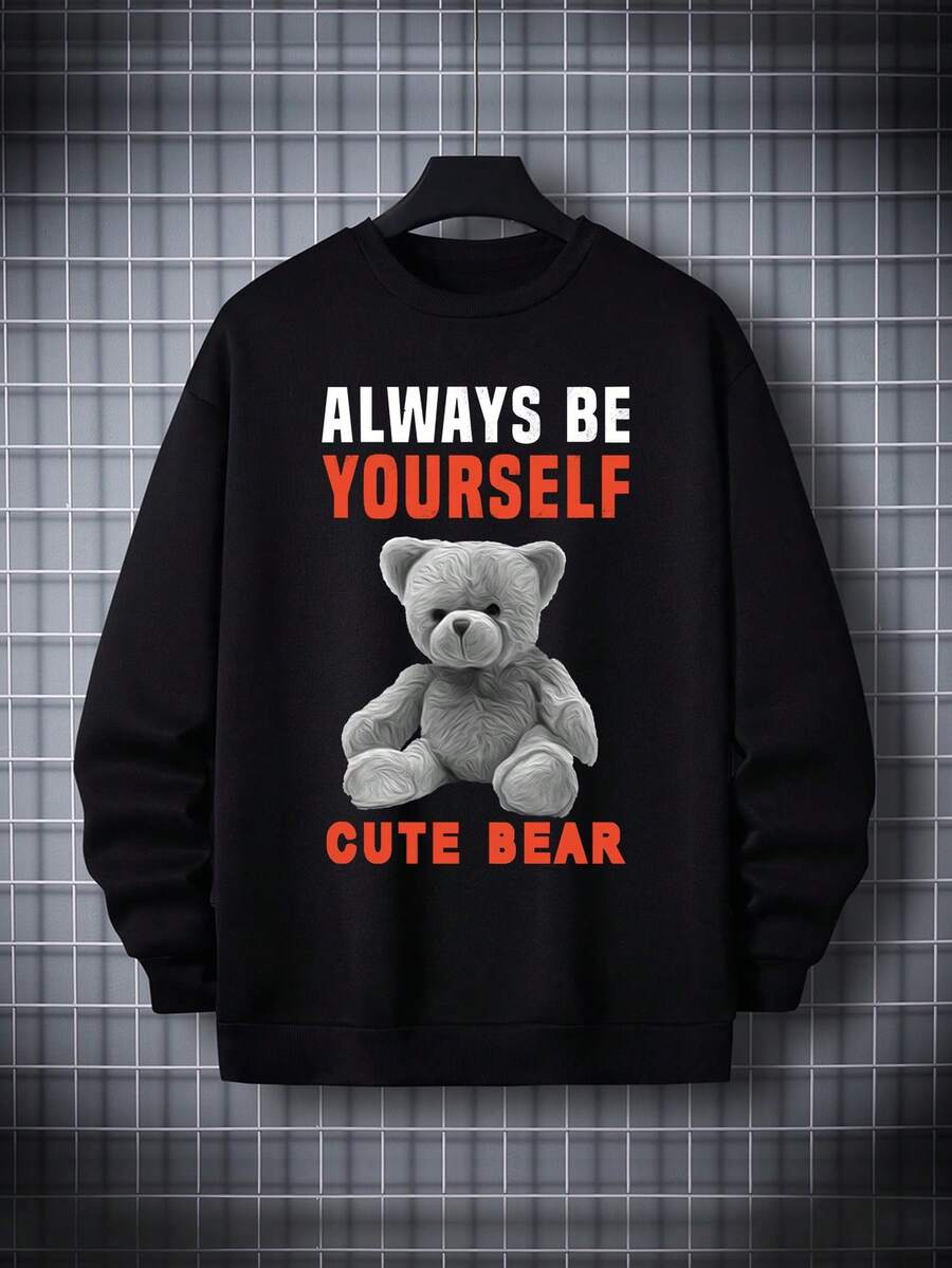Nam Áo nỉ Với Slogan & Teddy In Gấu - màu đen - Xem 1