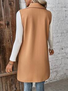 SHEIN Frenchy Không tay Len Áo vest Với Nút đơn Khép kín Và Túi - Lạc đà - Xem 2