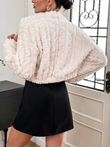 SHEIN Privé Của phụ nữ Thả vai Sang trọng Áo khoác - Màu be - Xem 2