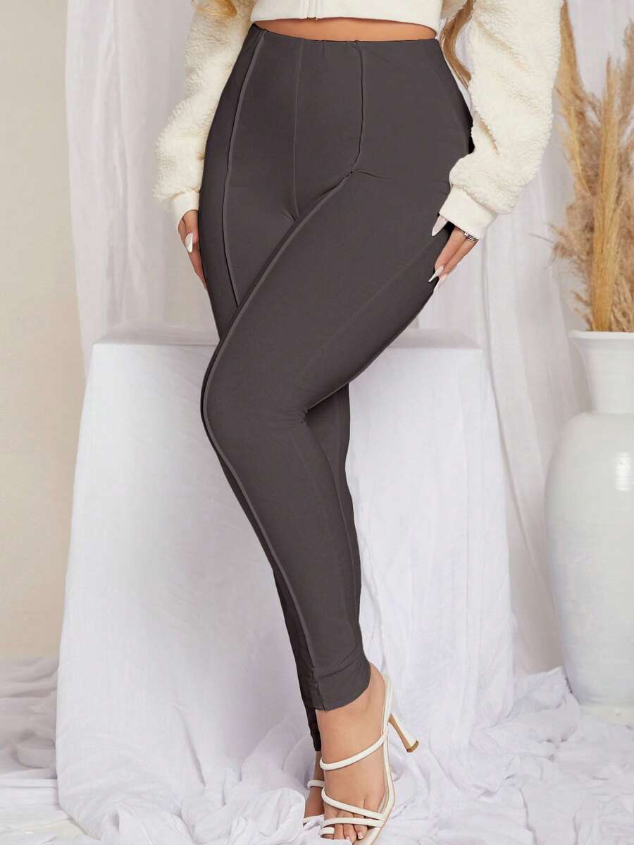 SHEIN SXY 高腰修身打底褲 - 深灰色 - 查看 1
