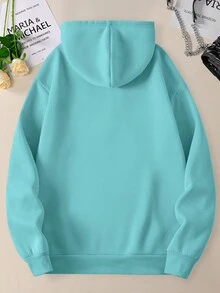 SHEIN EZwear Áo hoodie lót nhiệt màu trơn có dây rút cho nữ - Màu xanh bạc hà - Xem 2