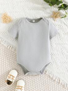 Baby Boy 3pcs/Set Fashionable Casual Solid Color Short Sleeve Bodysuit, Spring & Autumn - Multicolor - View 5