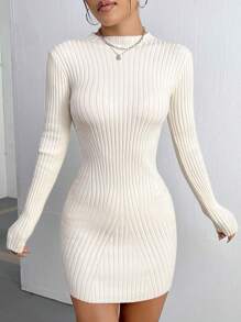 Chiquease 女士純色修身毛衣連衣裙