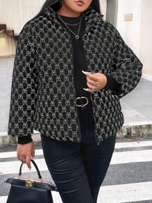 Celure 加大码 全身印花 加厚 夹棉 外套 冬季保暖 - 黑色 - 查看 6