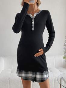 SHEIN Vestido ajustado con escote entallado y manga larga con abertura para mujeres embarazadas - Negro - Ver 7