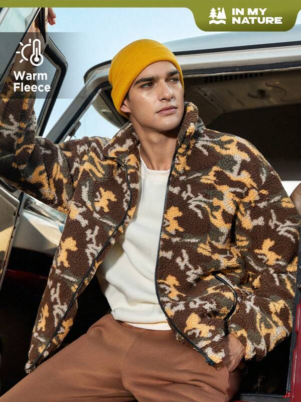 In My Nature Men Allover Print Zip Up Outdoor Fleece Jacket
