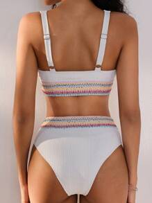 SHEIN Swim Ladies' Colorful Strappy Vest Style Bikini Set Summer Beach - Multicolor - View 2
