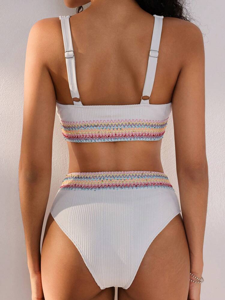 Ladies' Colorful Strappy Vest Style Bikini Set Summer Beach