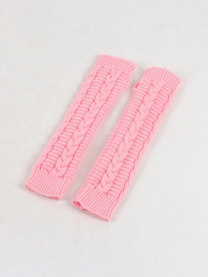 Our Kawaii 1pair Pink Knitted Women's Arm Warmers, Autumn/winter