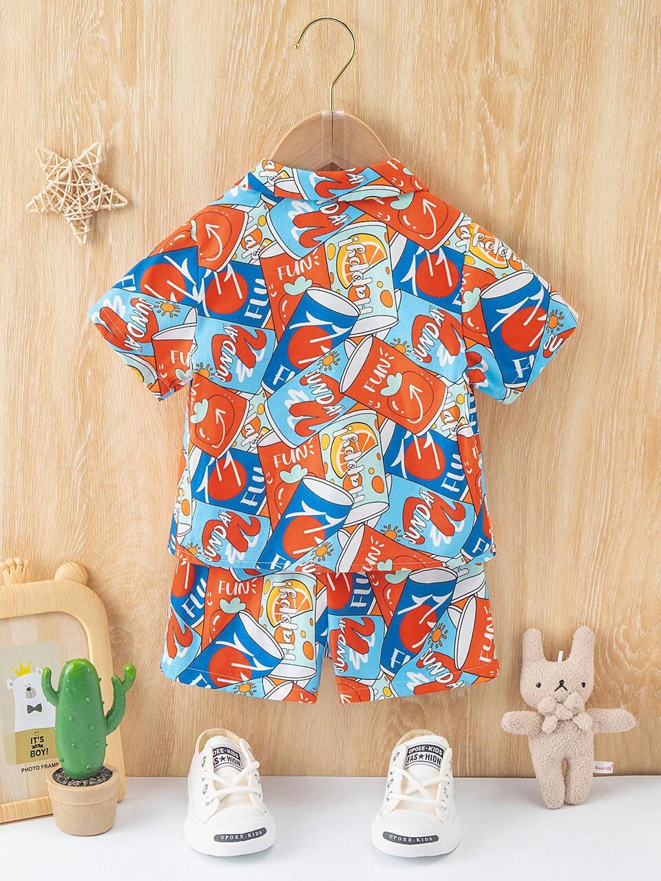 Unisex Baby Casual Street Pattern Short Sleeve Shirt And Shorts Set