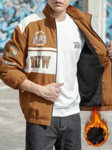 Manfinity LEGND 宽松男士加厚字母印花羽绒服 - 卡其色 - 查看 3