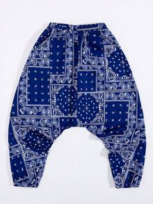 Boys' Leisure Parachute Style Full Print Drawstring Sweatpants - Navy Blue - View 6