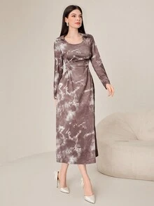 Mulvari Women's Pleated Printed Dress - Brown - View 3