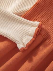 SHEIN Cô gái Tương phản Màu sắc Ruffled Hem Đầm - Nhiều màu - Xem 4