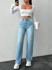 EURMUSE Women's Ripped Jeans - Light Wash - View 5