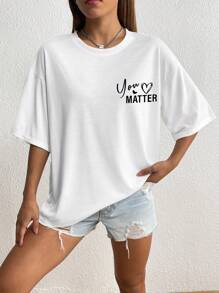 INAWLY Women's Heart & Slogan Print Drop Shoulder T-Shirt TO THE PERSON BEHIND ME YOU ARE AMAZING, BEAUTIFUL AND ENOUGH Remember That - White - View 4