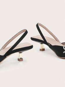 Fall/Winter Women's 2024 New Bowknot Pointed High Heel Shoes (Asymmetrical Cut Uppers),Elegant,Kitten Heels,Party - Black - View 4