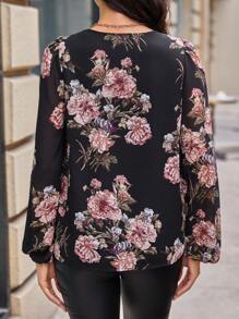 SHEIN Clasi In hoa Tay áo đèn lồng Áo sơ mi - Nhiều màu - Xem 2