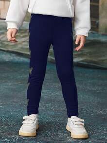 SHEIN Cô gái Hình Bướm In phản chiếu Xà cạp - Màu xanh hải quân - Xem 4