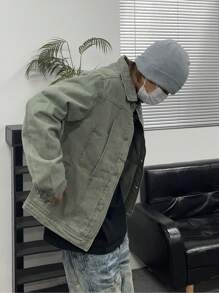 Manfinity Hypemode Nam Màu thuần Áo khoác denim - Màu xanh Bạc hà - Xem 6