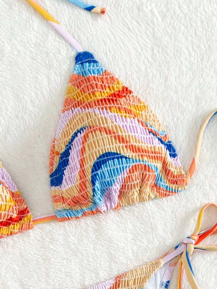 Women's Halter Wave Stripe Bikini Set Carnival Summer Beach
