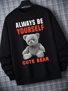 Nam Áo nỉ Với Slogan & Teddy In Gấu - màu đen - Xem 4