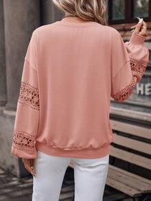 SHEIN Clasi Ren Vá lại Thả vai Màu thuần Giải trí Áo nỉ - Hồng - Xem 2