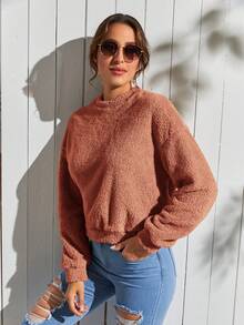 SHEIN LUNE Đứng cổ áo Tay áo dài Sang trọng Áo nỉ - trái cam - Xem 3