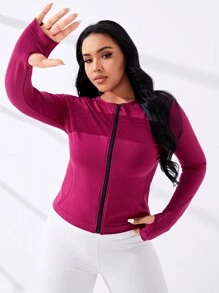 Yoga Basic Kích thước lớn Dây kéo phía trước Jacket thể thao - Gỗ đỏ - Xem 5