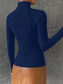 SHEIN Essnce 女款高領長袖毛衣 - 藏蓝色 - 查看 2