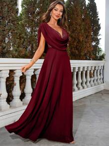 UNITHORSE 亮片雪纺拼布新娘母亲礼服 - 酒紅色 - 查看 5