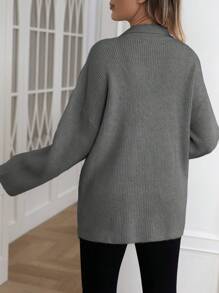 SHEIN 孕妇落肩翻领毛衣，冬季 - 深灰色 - 查看 2