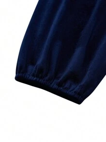 SHEIN Clasi Kích thước lớn Của phụ nữ Nhung Đứng cổ áo Đầm - Màu xanh hải quân - Xem 3