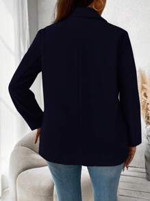 SHEIN Franclia Của phụ nữ Đôi ngực Màu thuần Len Áo khoác - Màu xanh hải quân - Xem 2