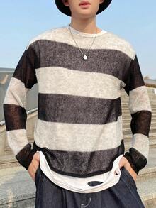 Manfinity EMRG 男士條紋休閒毛衣 - 黑色 - 查看 5