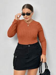 SHEIN Essnce 大碼女裝2入組彈力貼身長袖連體衣 - 鏽棕色 - 查看 5